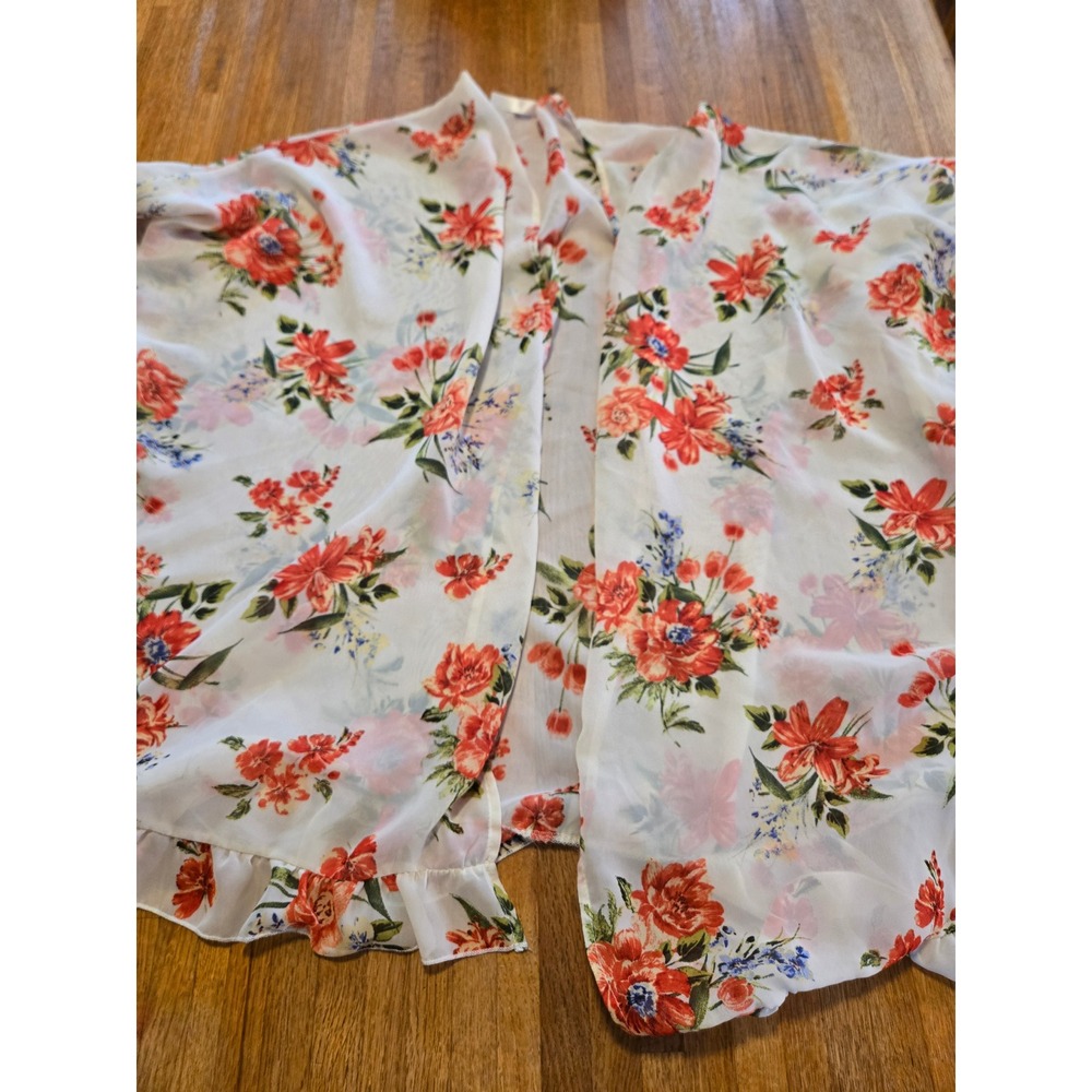 Red‎ Camel Women OS Floral Ruffle Open Front BOHO Beach Cover-up Kimono Cardigan